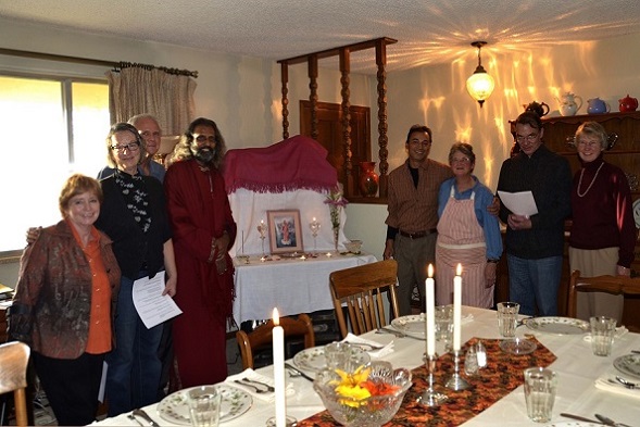 Swami at a dinner with friends.